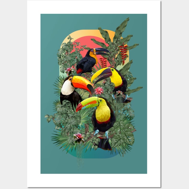 Polygonal Amazon plants and toucan birds. Wall Art by Lewzy Design